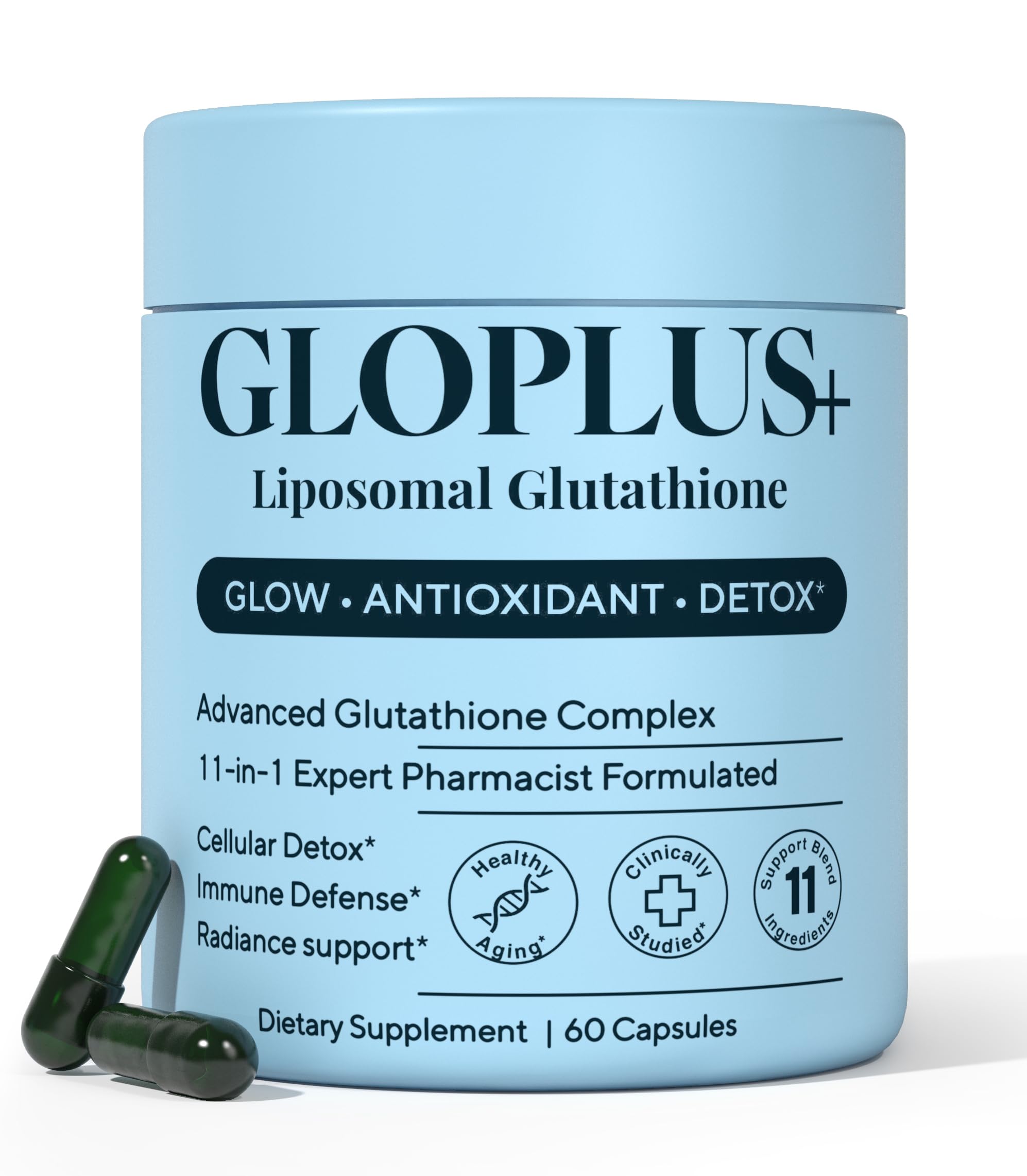 Plus+Ultra GLOPLUS+ bottle pour shows easy daily antioxidant supplementation