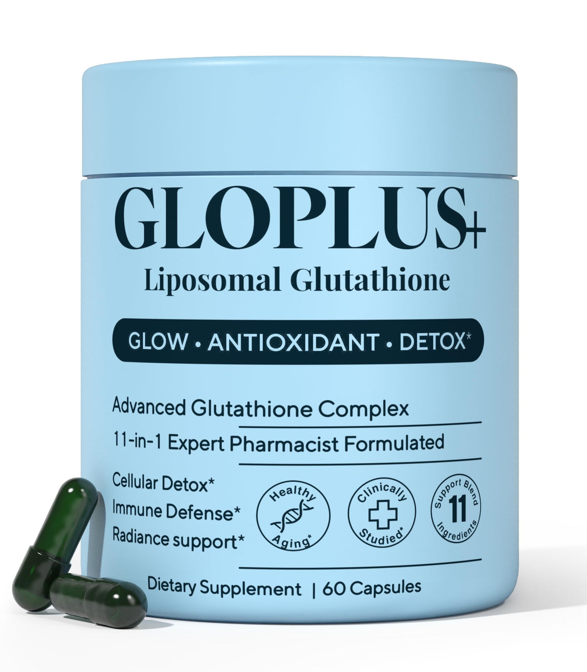 Plus+Ultra GLOPLUS+ bottle pour shows easy daily antioxidant supplementation