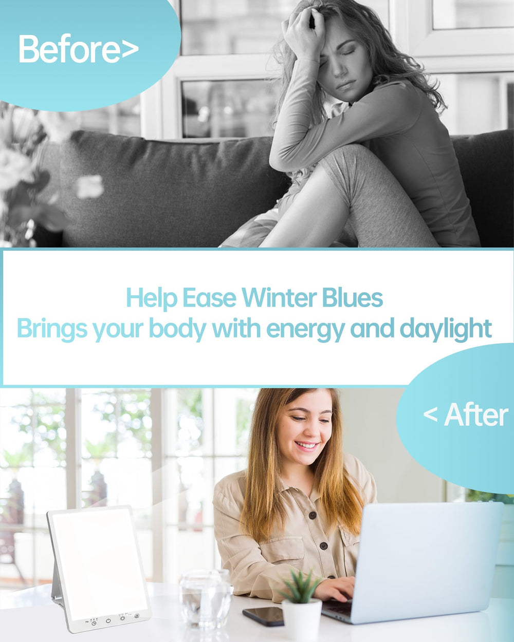 Plynvexa Light Therapy Lamp provides 3 intensity levels to match activity.