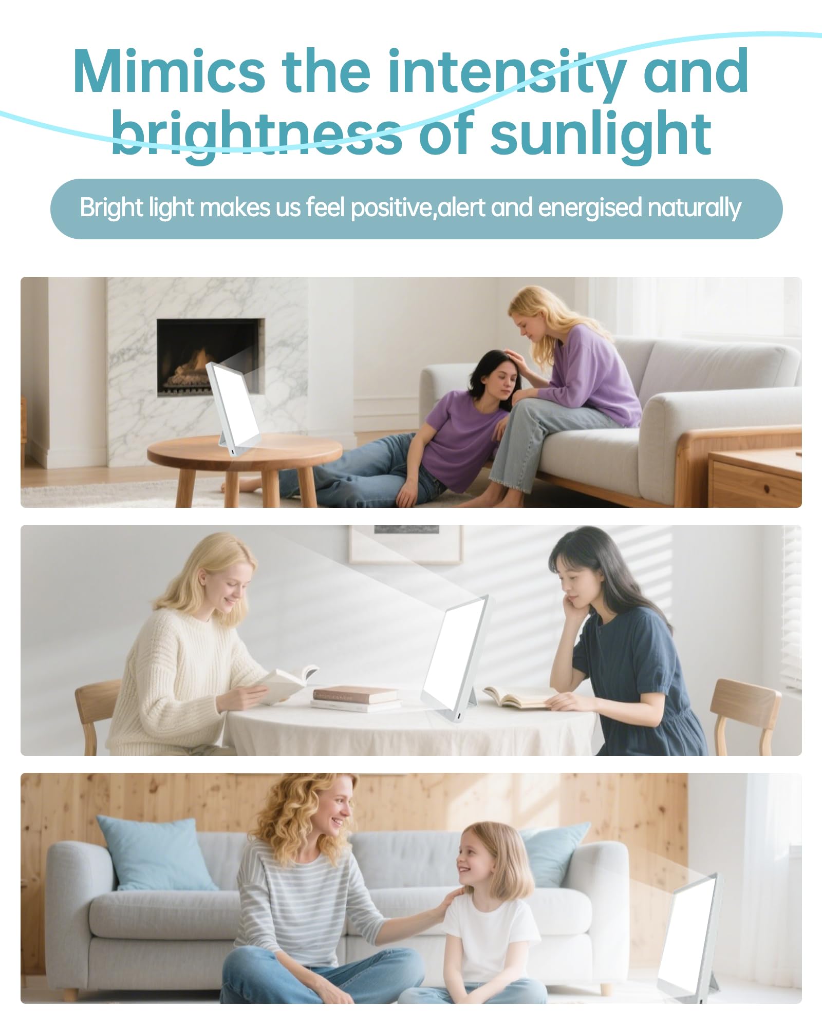 Plynvexa Light Therapy Lamp telescopic stand adjusts height for comfortable positioning.
