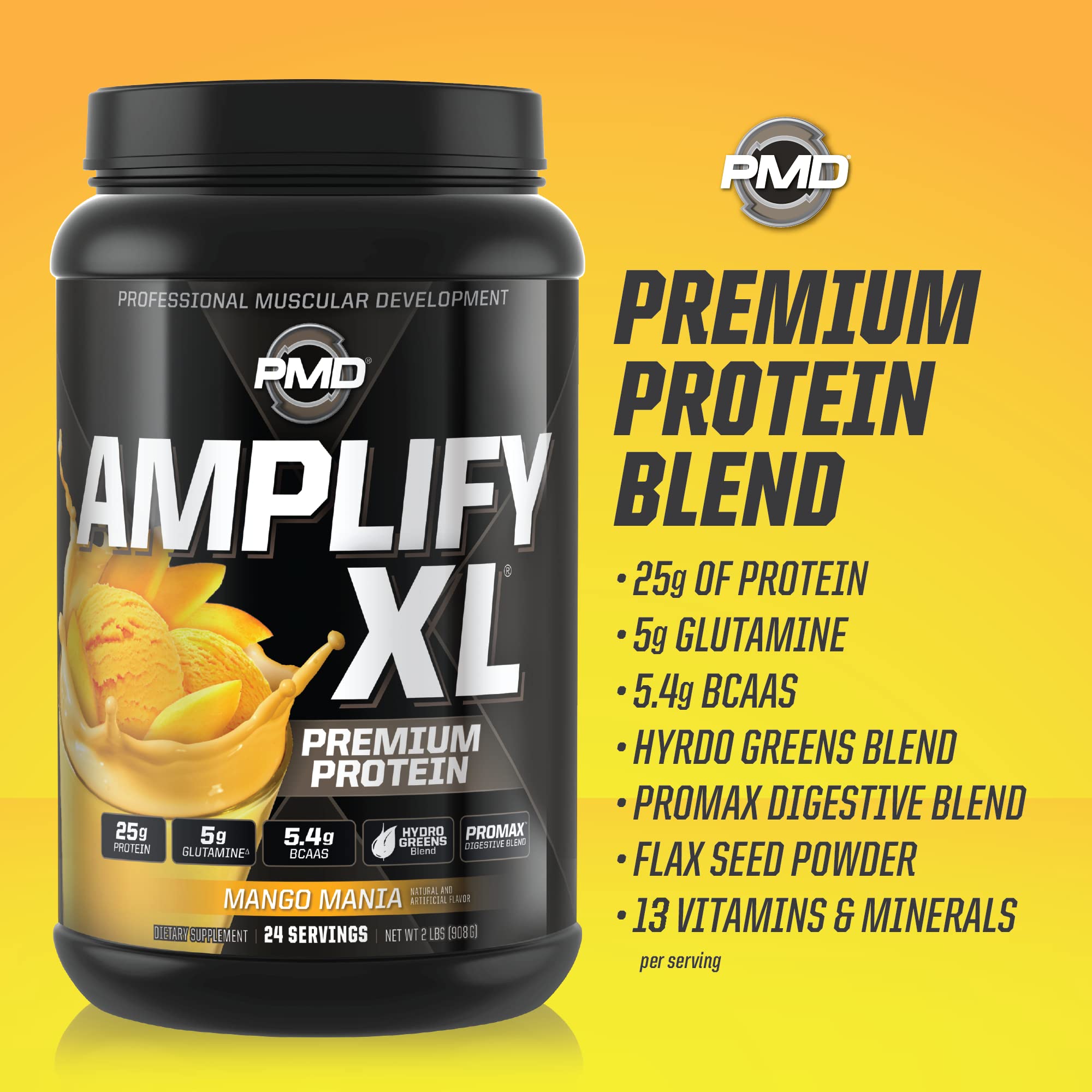 PMD Amplify XL Hydro Greens Blend displays greens and seeds for wellness