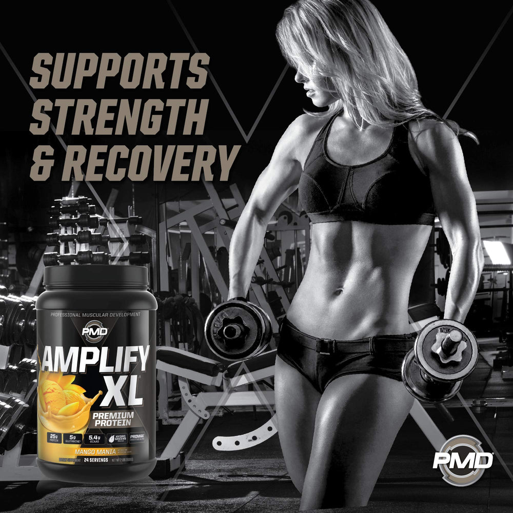 PMD Amplify XL whey concentrate highlights fast-acting muscle fuel