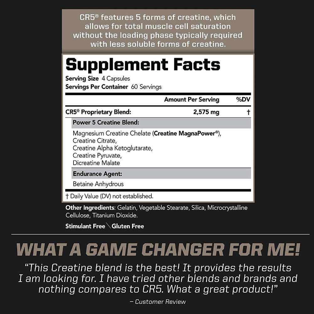 PMD CR5 Creatine bottle side label highlighting magnesium creatine chelate benefits.