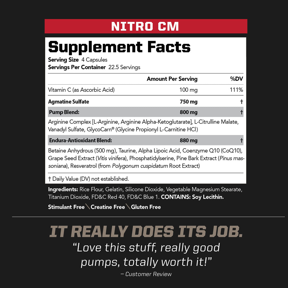 PMD NitroCM label close-up highlights packaging and ingredients.