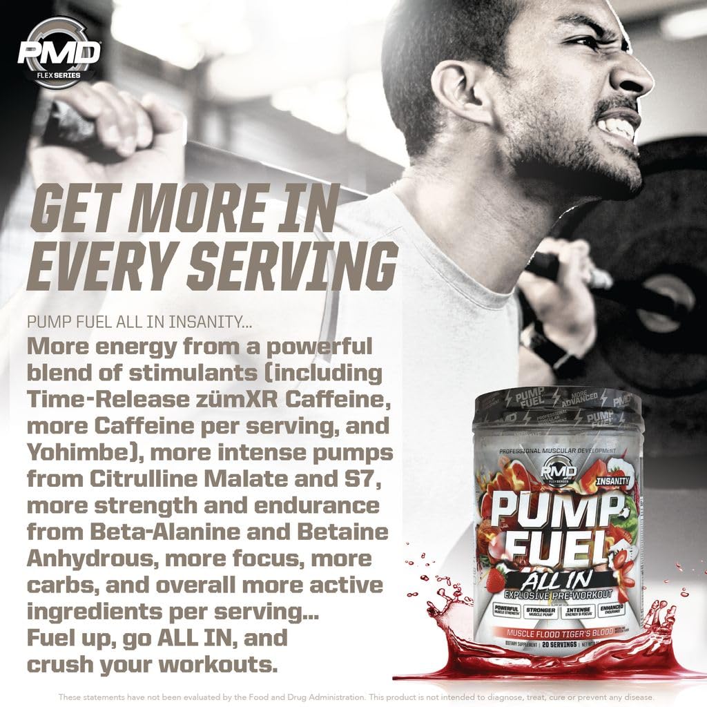 PMD Pump Fuel ALL IN Insanity tiger's blood scoop ready to mix for training