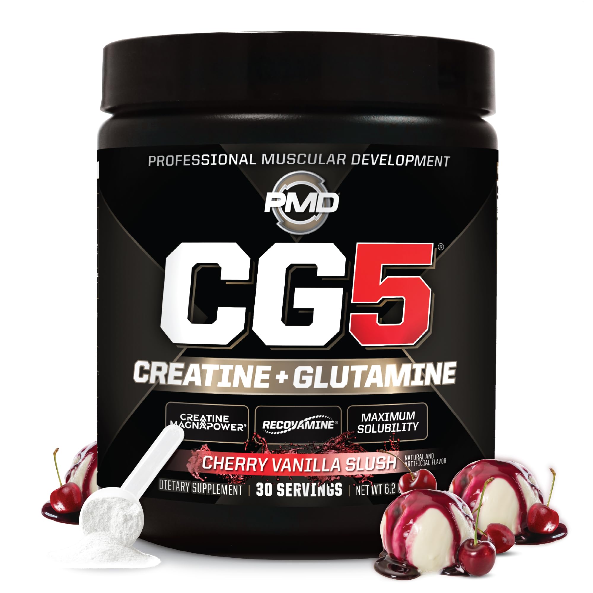 PMD Sports CG5 bottle front highlights a premium creatine blend for performance support