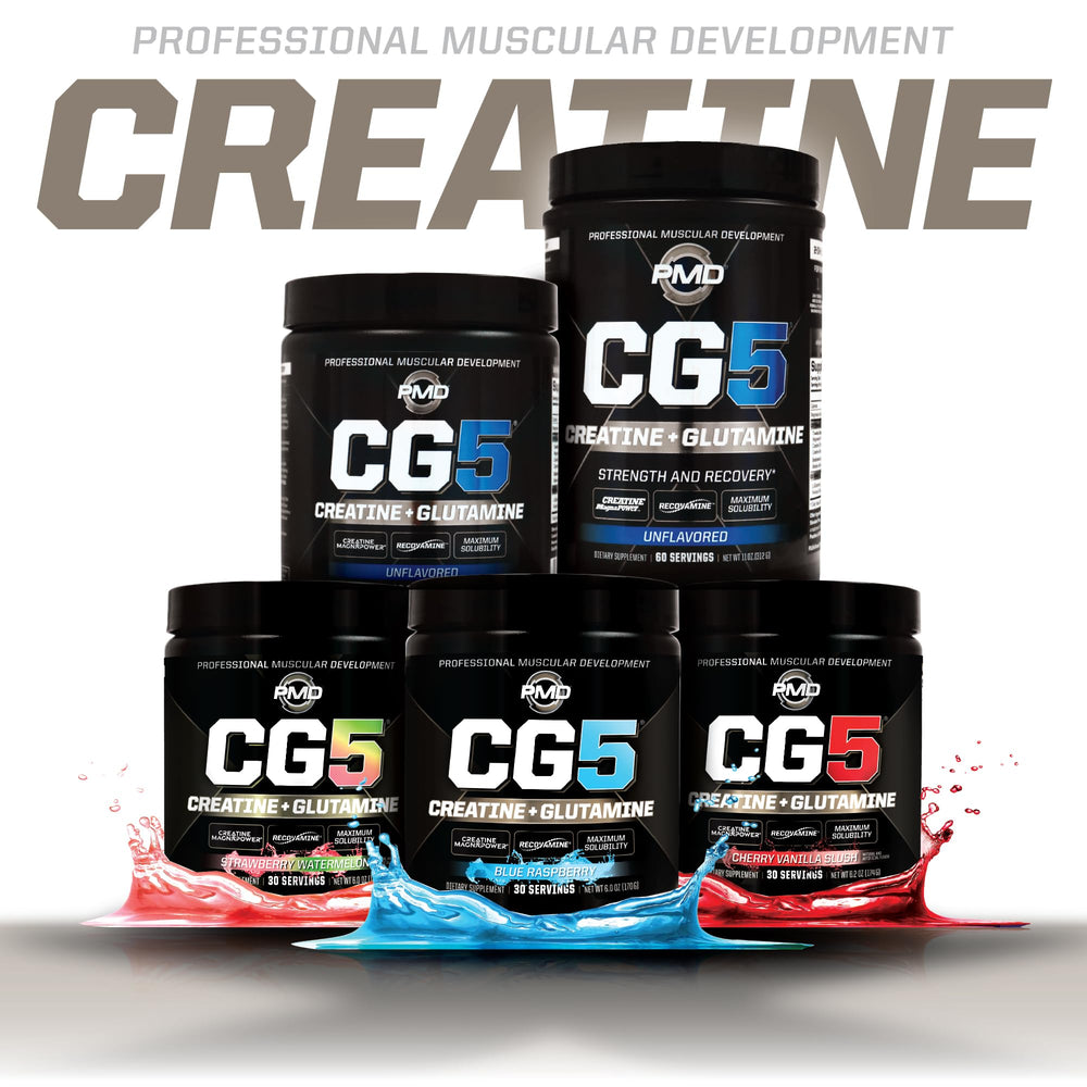 PMD Sports CG5 serving scoop beside a glass during a pre-workout ritual