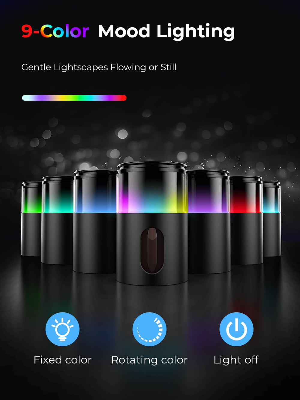 Pmsusoow diffuser with 9-color LED lights for ambient mood lighting
