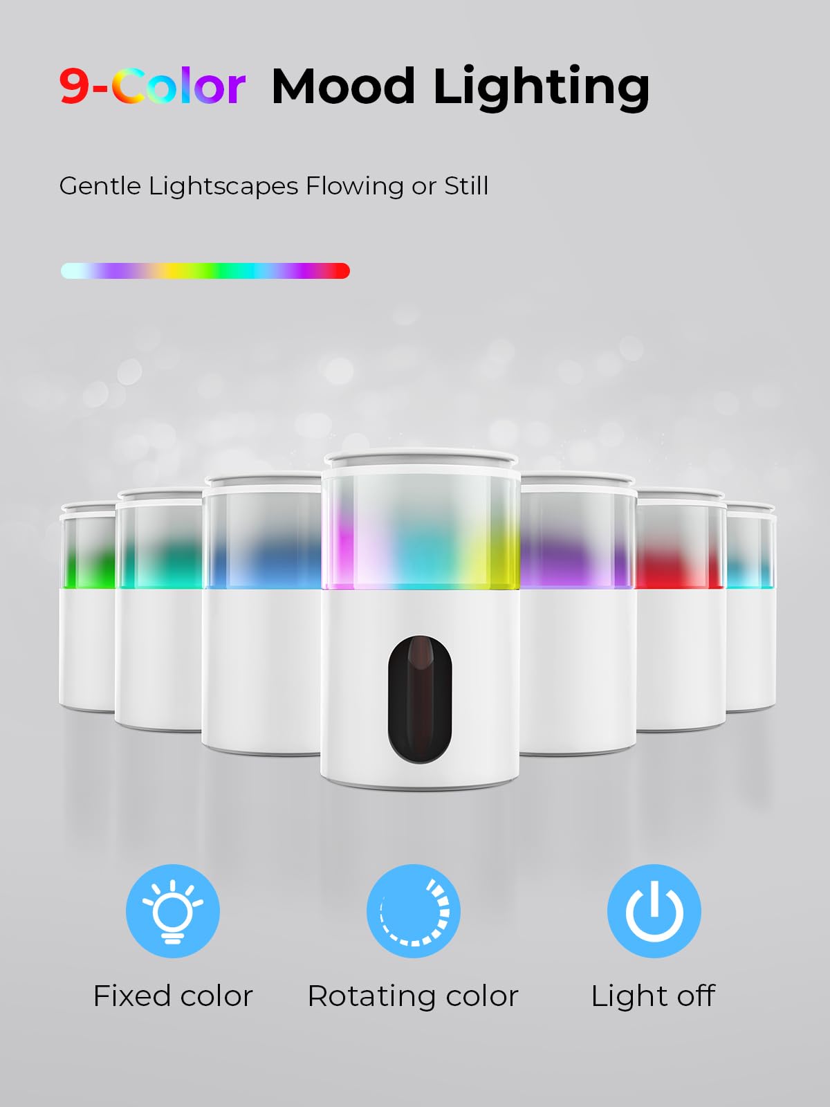 Pmsusoow Waterless Diffuser with 9-color LED lights in action.