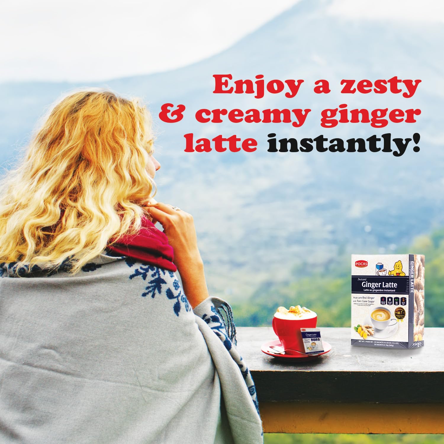 Pocas Ginger Latte cup steaming with creamy texture and inviting aroma