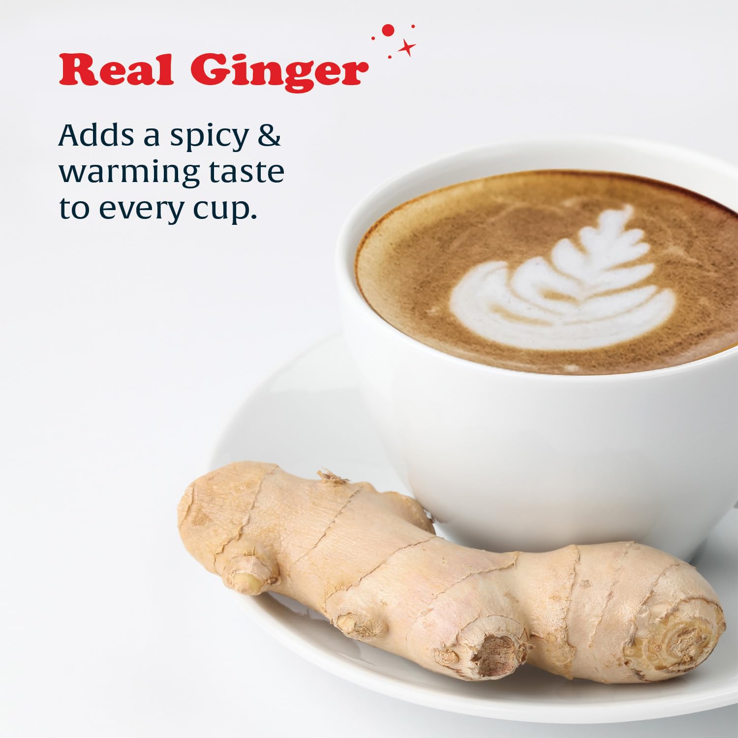 Close-up of ginger extract enhancing the latte's warmth.