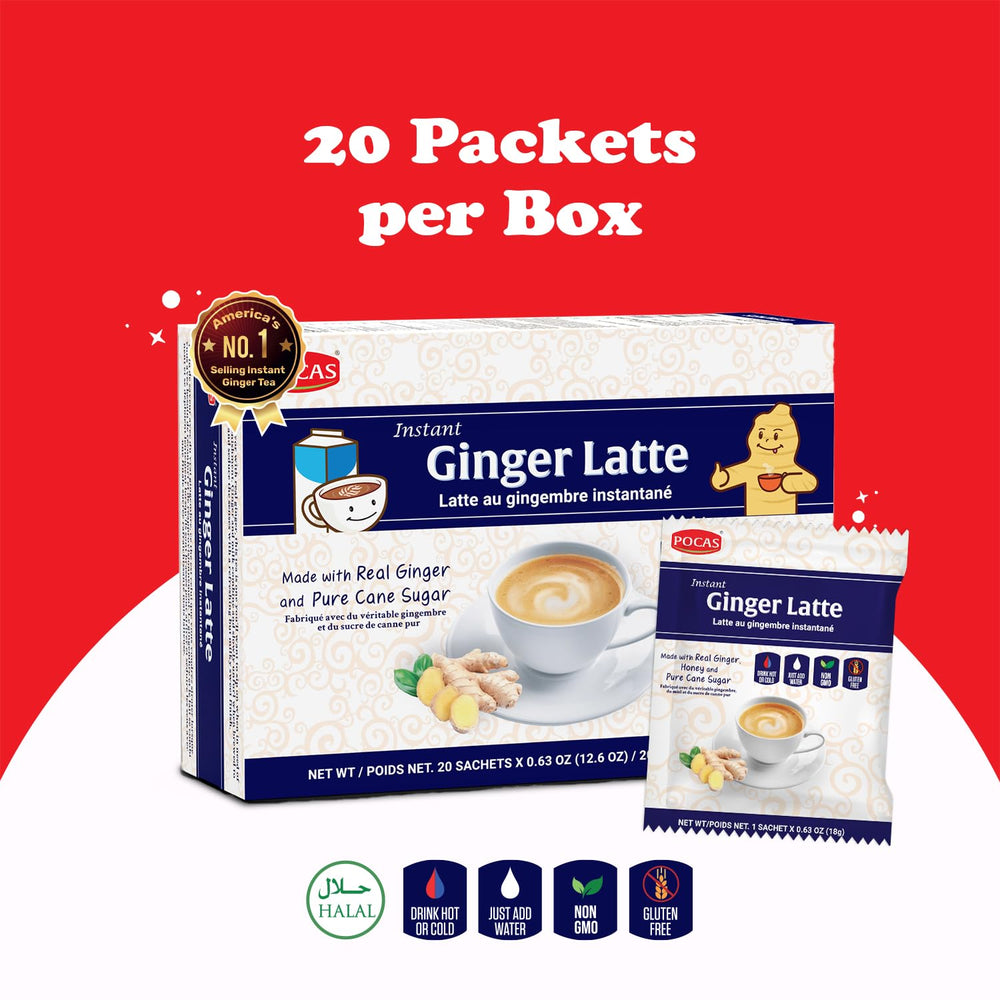 Pocas Ginger Latte label detail showing branding and blend quality