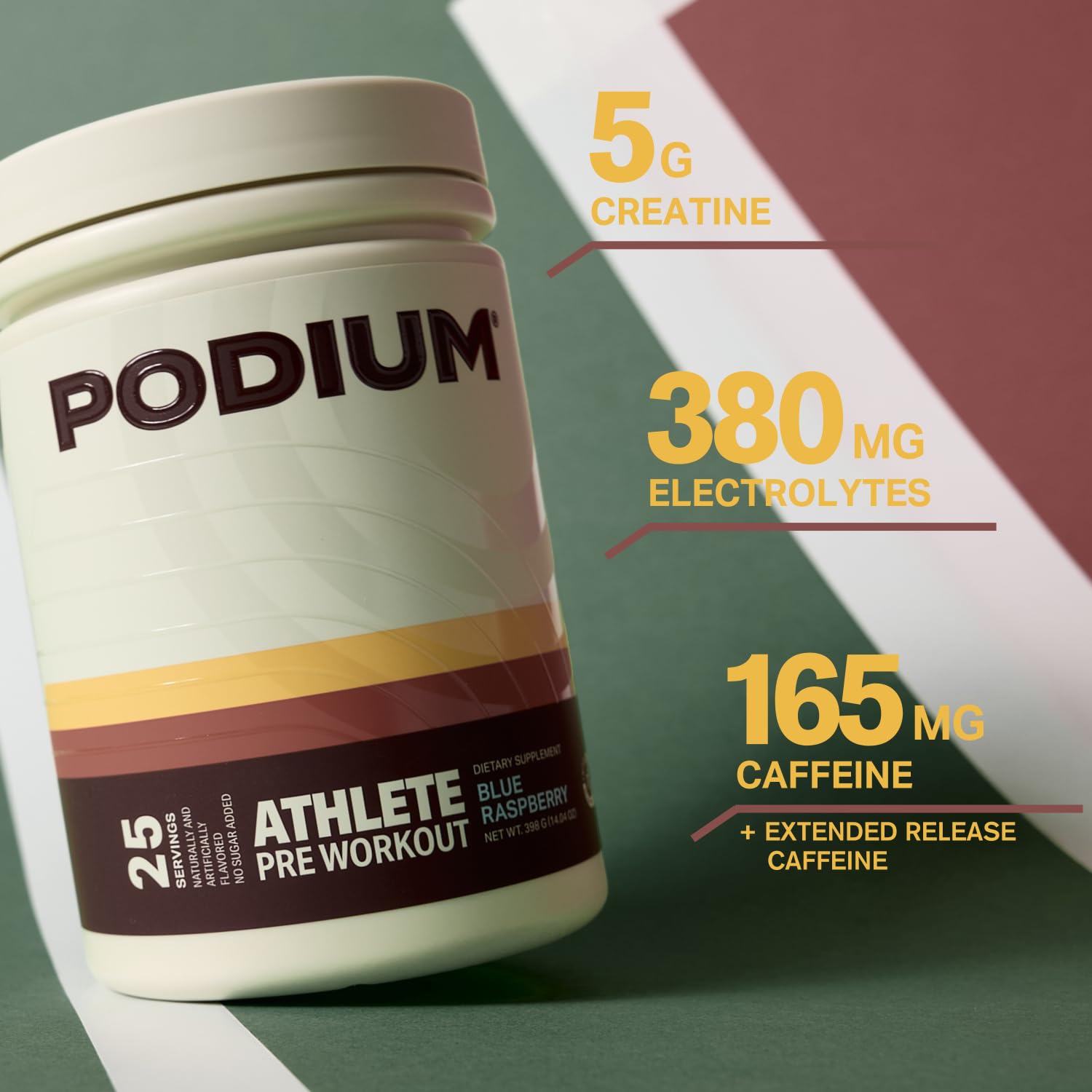 Podium Athlete Pre-Workout scoop shows built-in creatine convenience