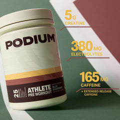Podium Athlete Pre-Workout scoop shows built-in creatine convenience