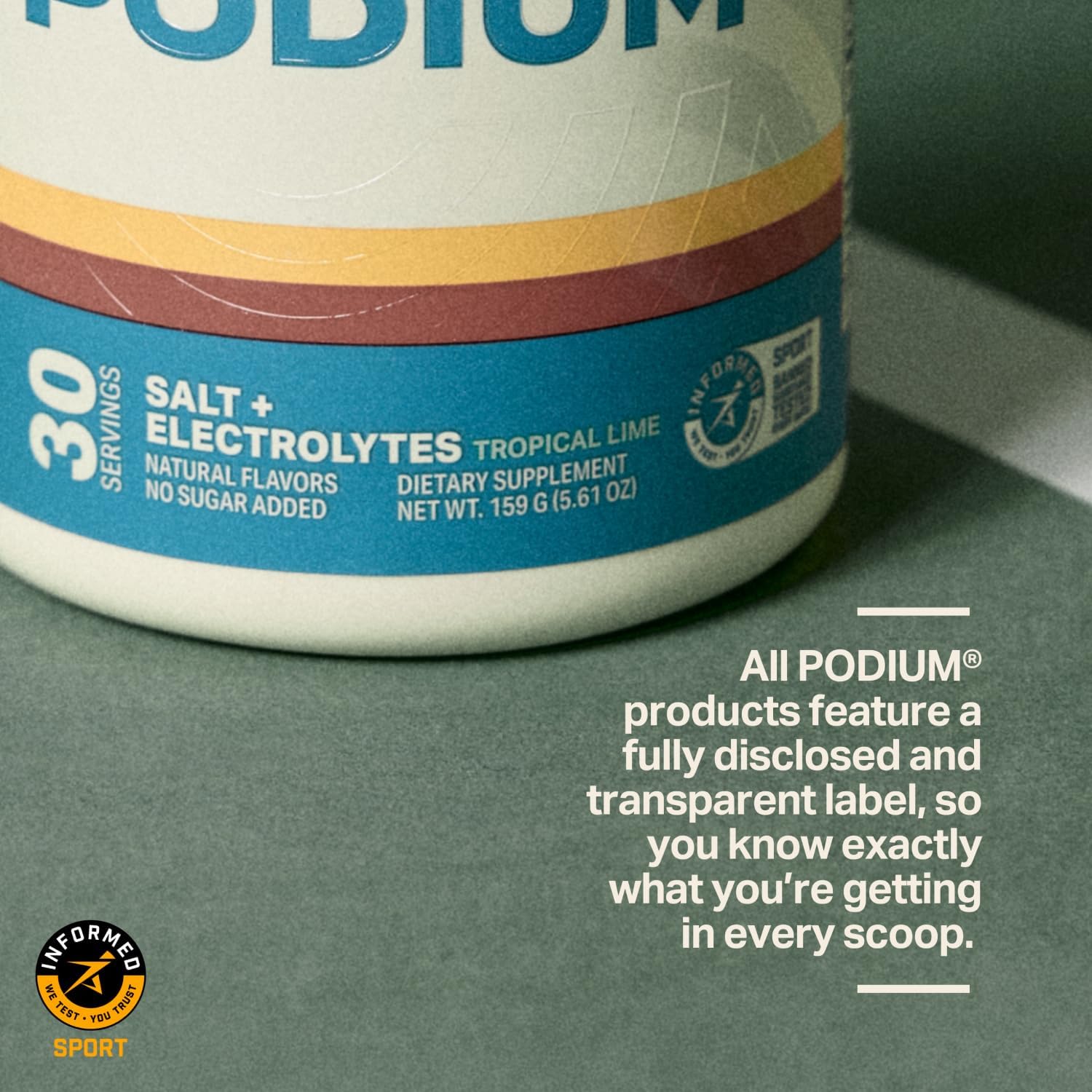 Prepared Podium Salt+Electrolytes tropical lime drink in a glass for hydration.