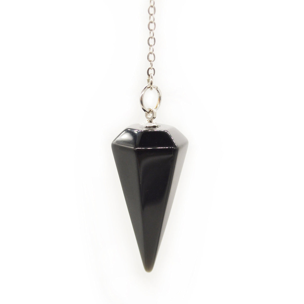 Polar Jade black agate pendulum front view for intuitive dowsing sessions.