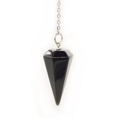 Polar Jade black agate pendulum front view for intuitive dowsing sessions.