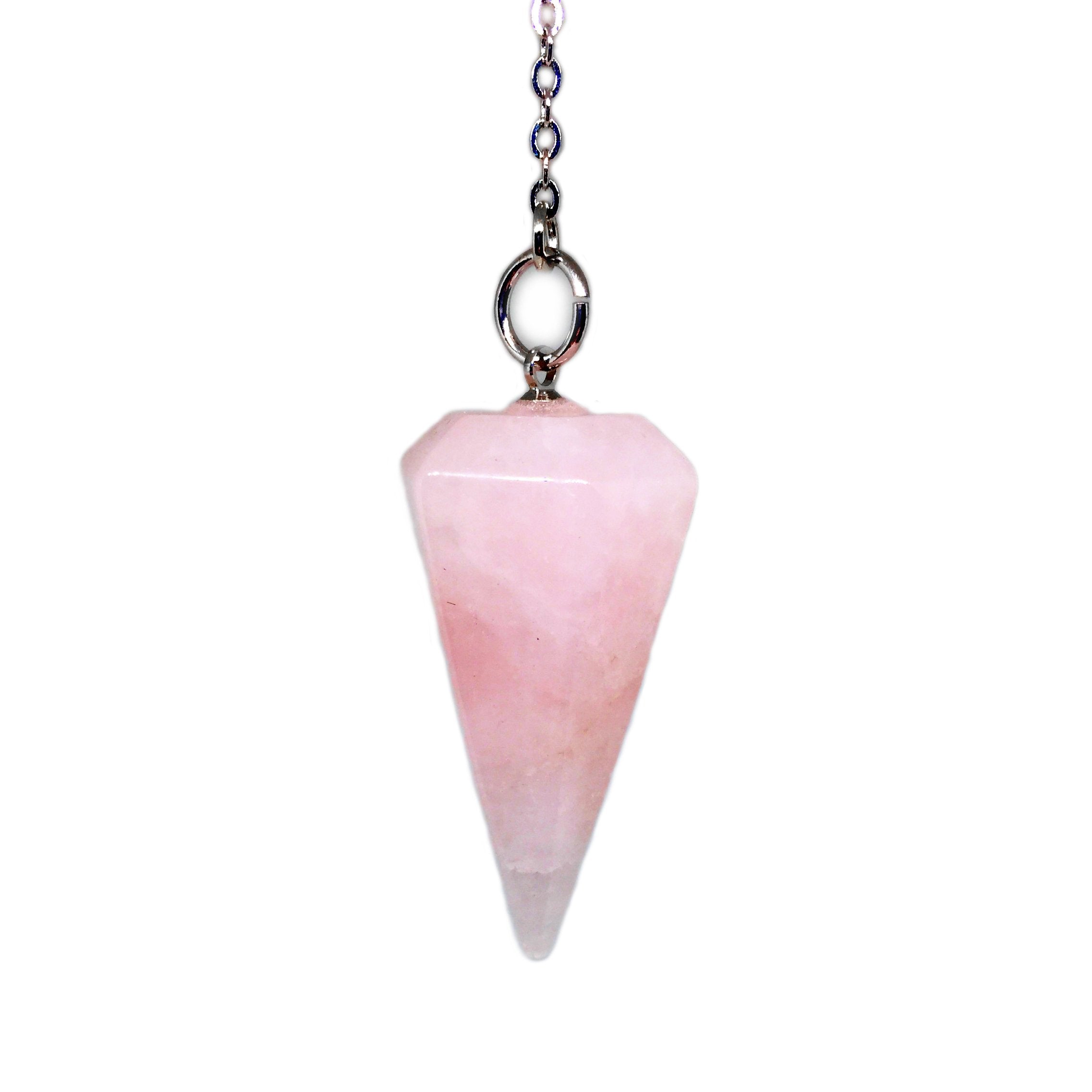 Polar Jade rose quartz pendulum close-up for intuitive dowsing practice