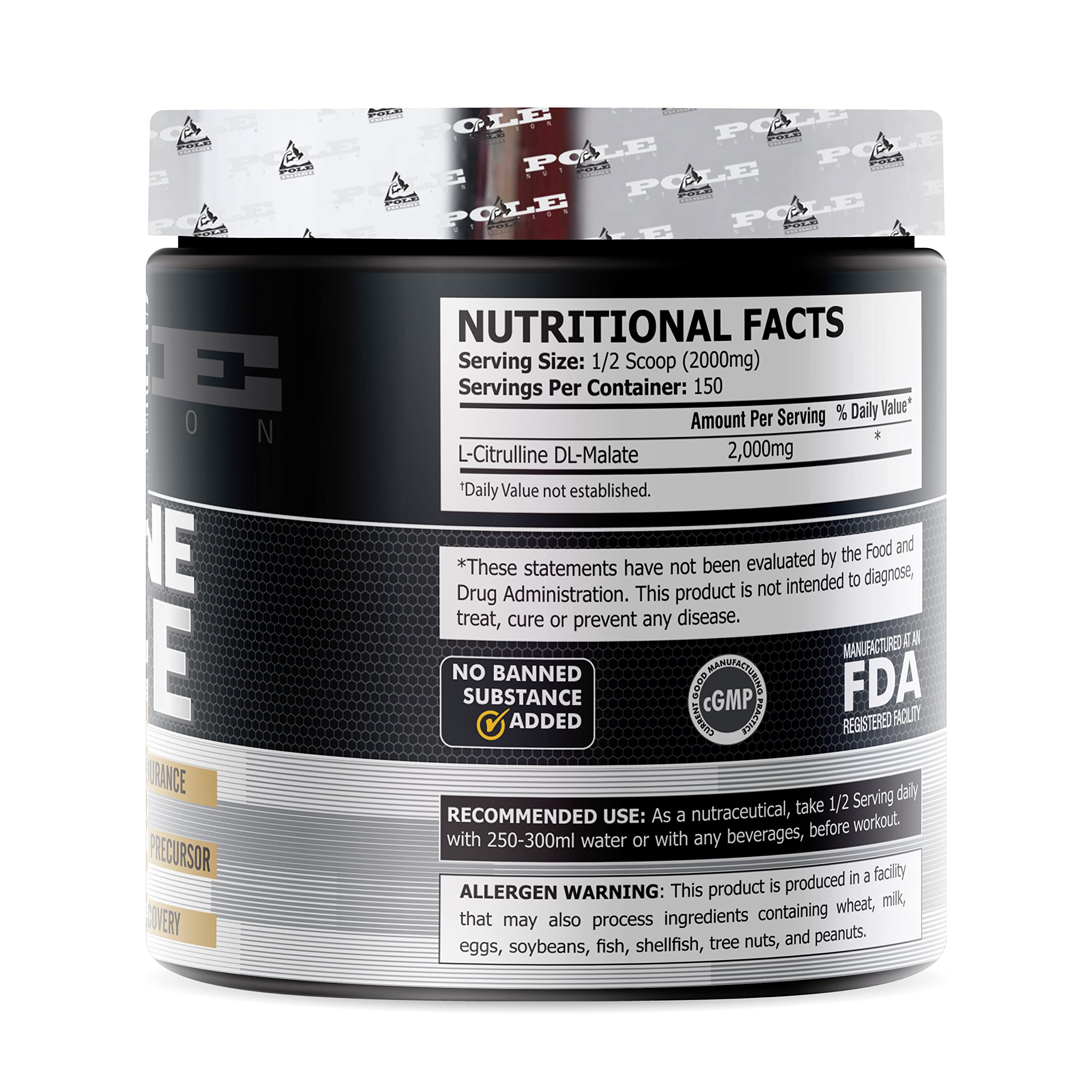 Pole Nutrition Citrulline Malate in glass with water for hydration.