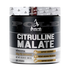 Pole Nutrition Citrulline Malate tub open for easy pre-workout mixing.