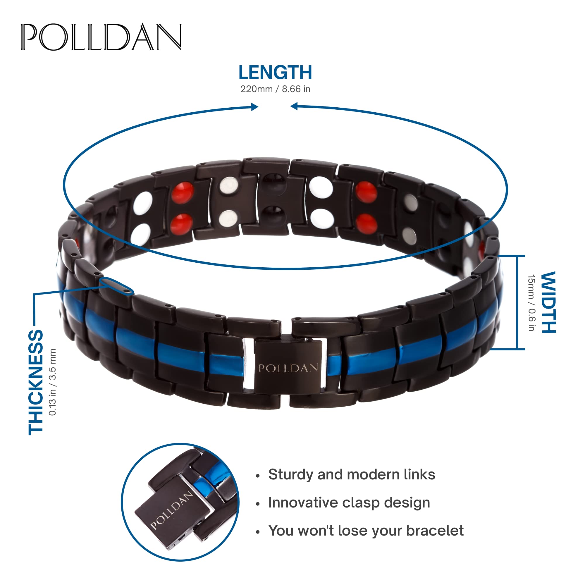 Polldan magnetic bracelet men adjustable length ensures comfortable fit