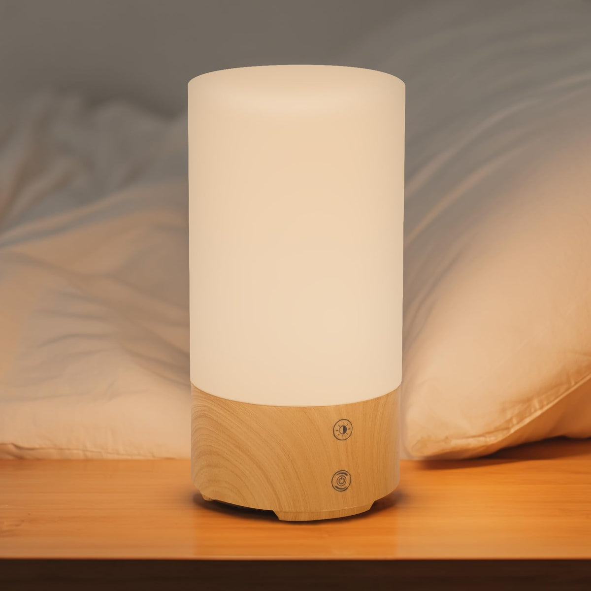 Polorden 670nm red light therapy lamp shown on a nightstand for calming evenings