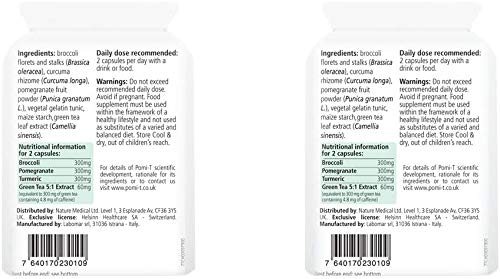 Pomi-T pack label visible, highlighting a 2-pack of gluten-free vegetarian capsules for daily convenience.
