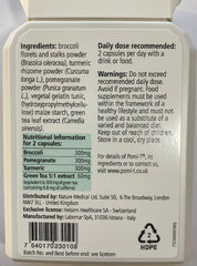 Close-up of Pomi-T capsules highlighting natural ingredients and easy use.