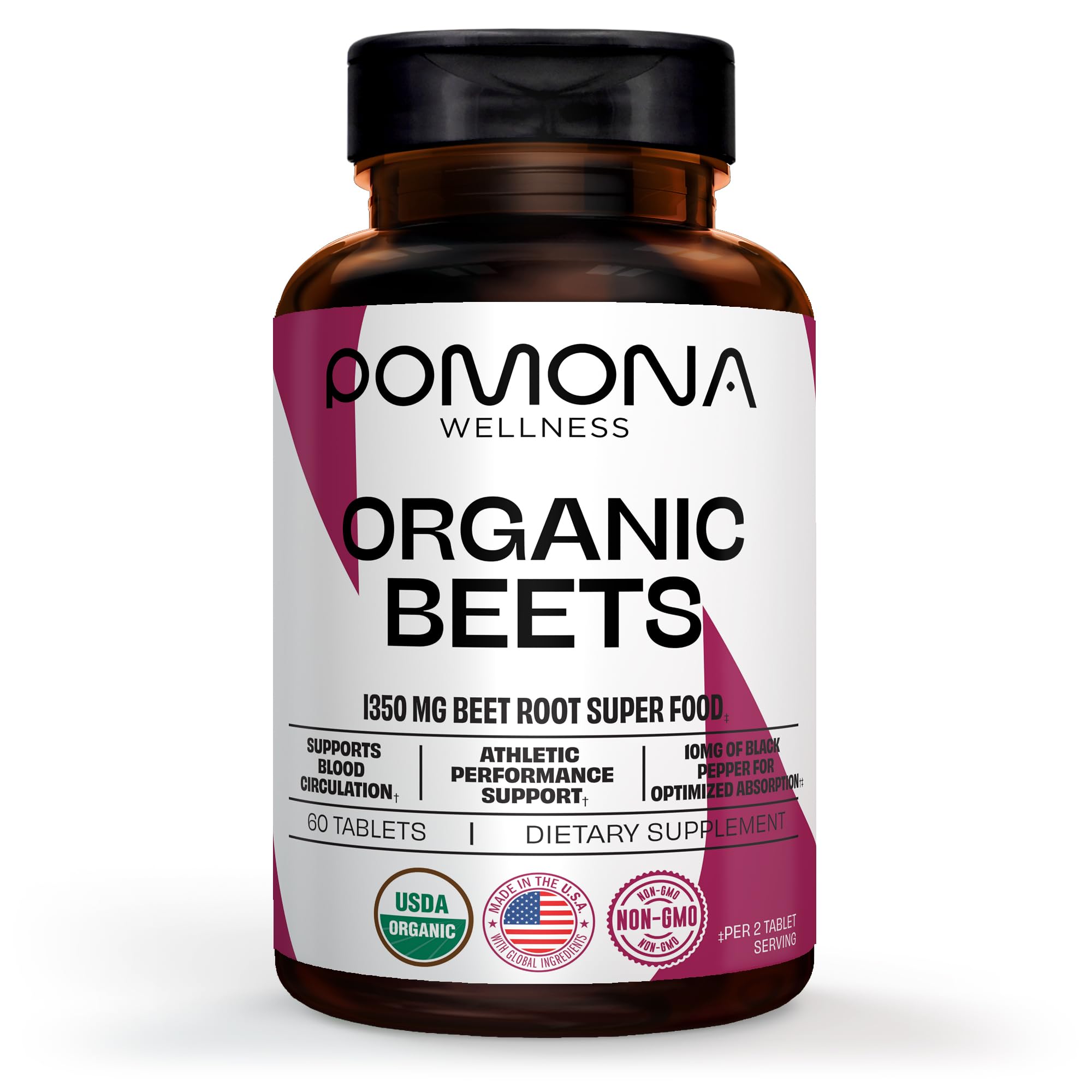 Pomona Wellness Beetroot Powder bottle front view showing organic vegan formula for energy.