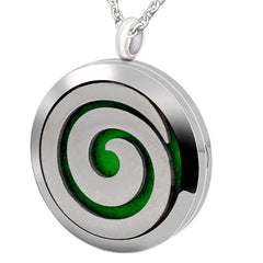 Popeoiuh diffuser necklace swirl pendant on model for all-day aroma