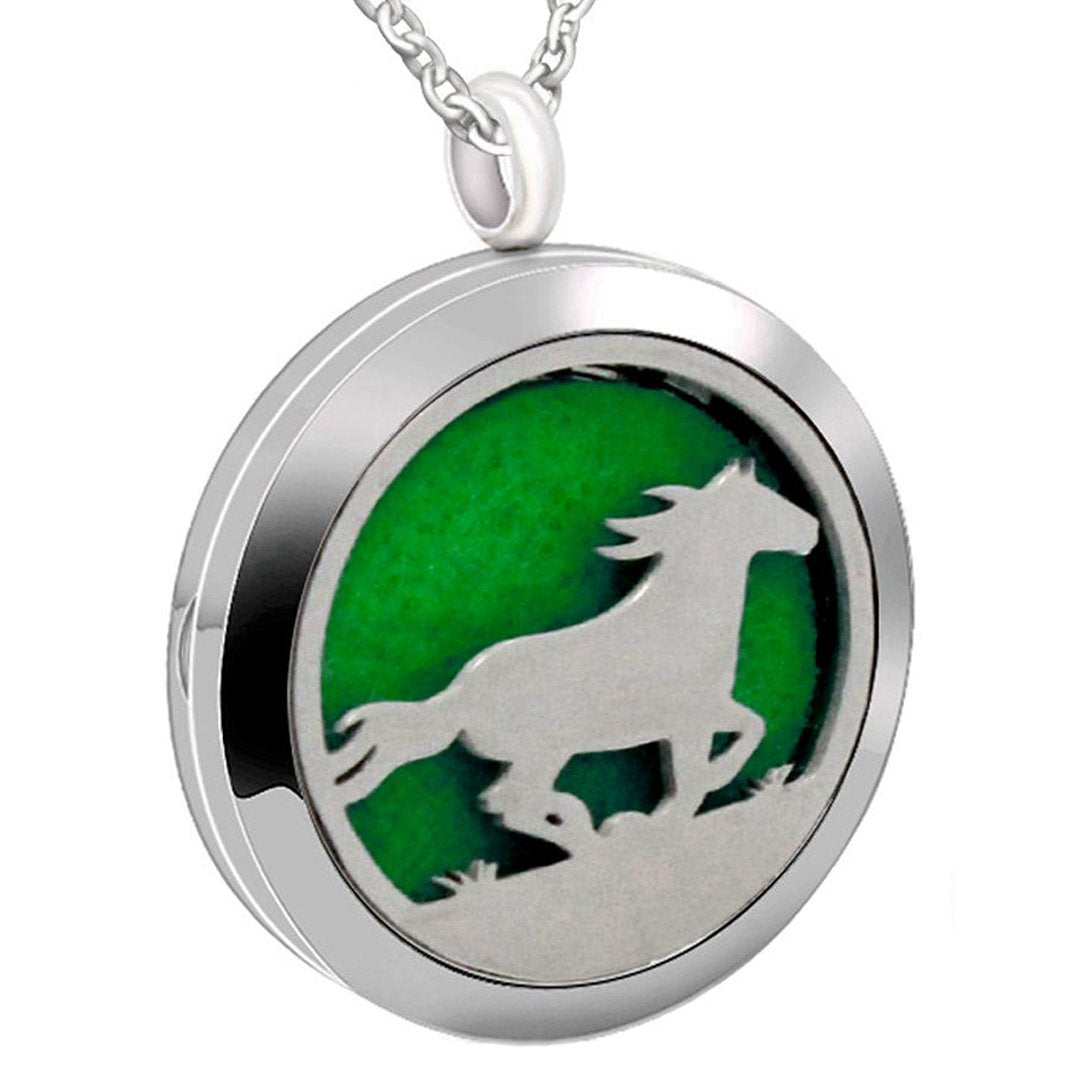 Popeoiuh essential oil diffuser necklace pendant closeup in skin-safe stainless steel