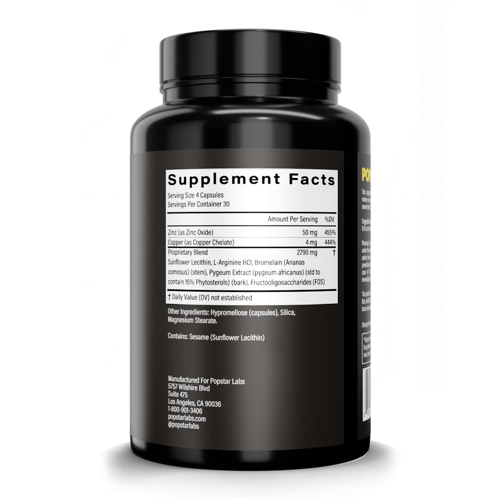 POPSTAR Labs Semen Volume Booster ingredients list highlights key compounds