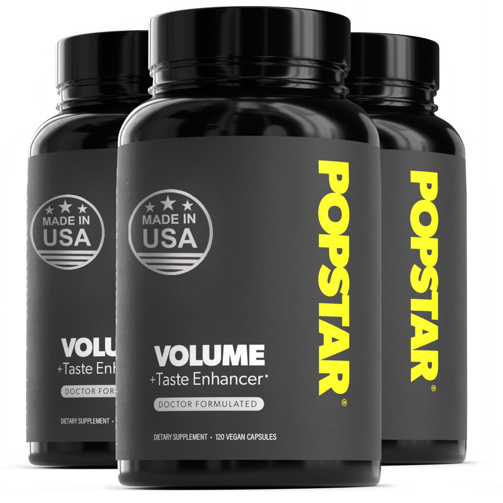 POPSTAR Labs semen volume bottle suggesting a long-term supplementation plan.