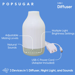 POPSUGAR 3-in-1 diffuser with natural sounds to help unwind.