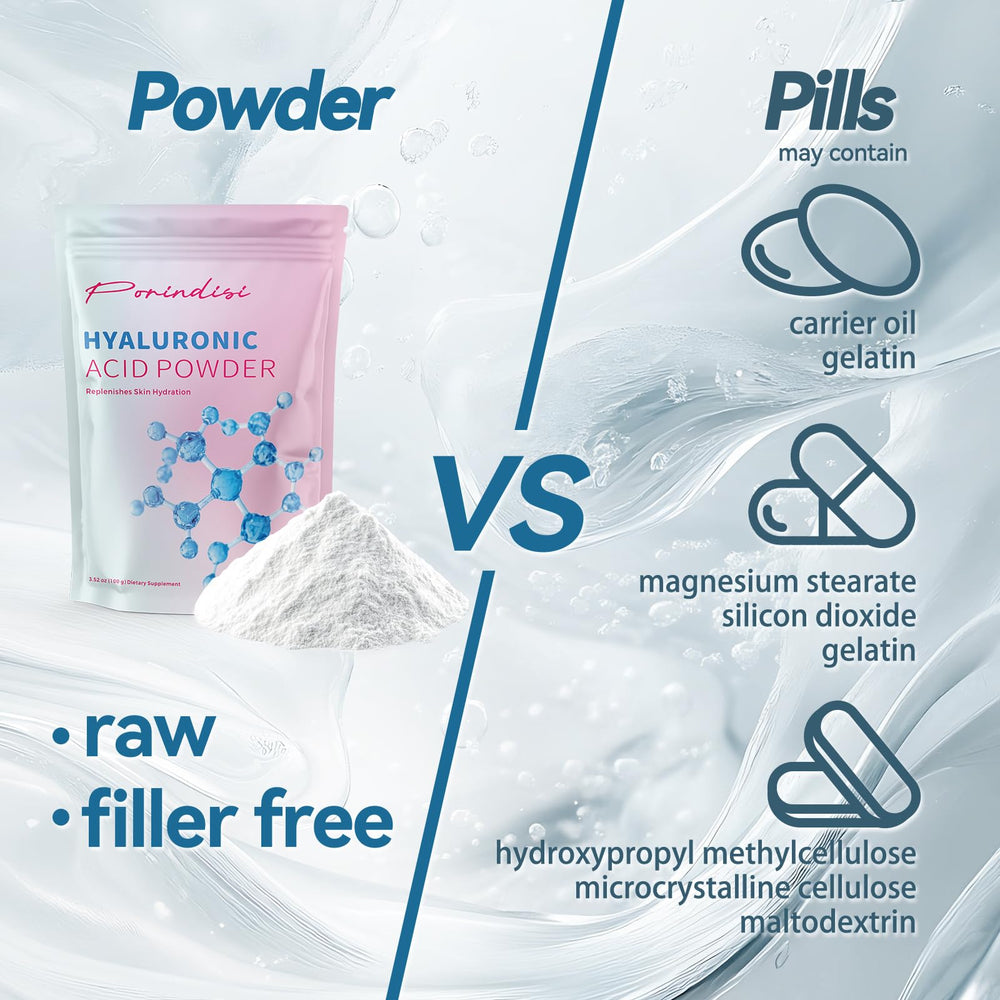 Porindisi Hyaluronic Acid Powder dissolves in water for quick, versatile serum mixing.