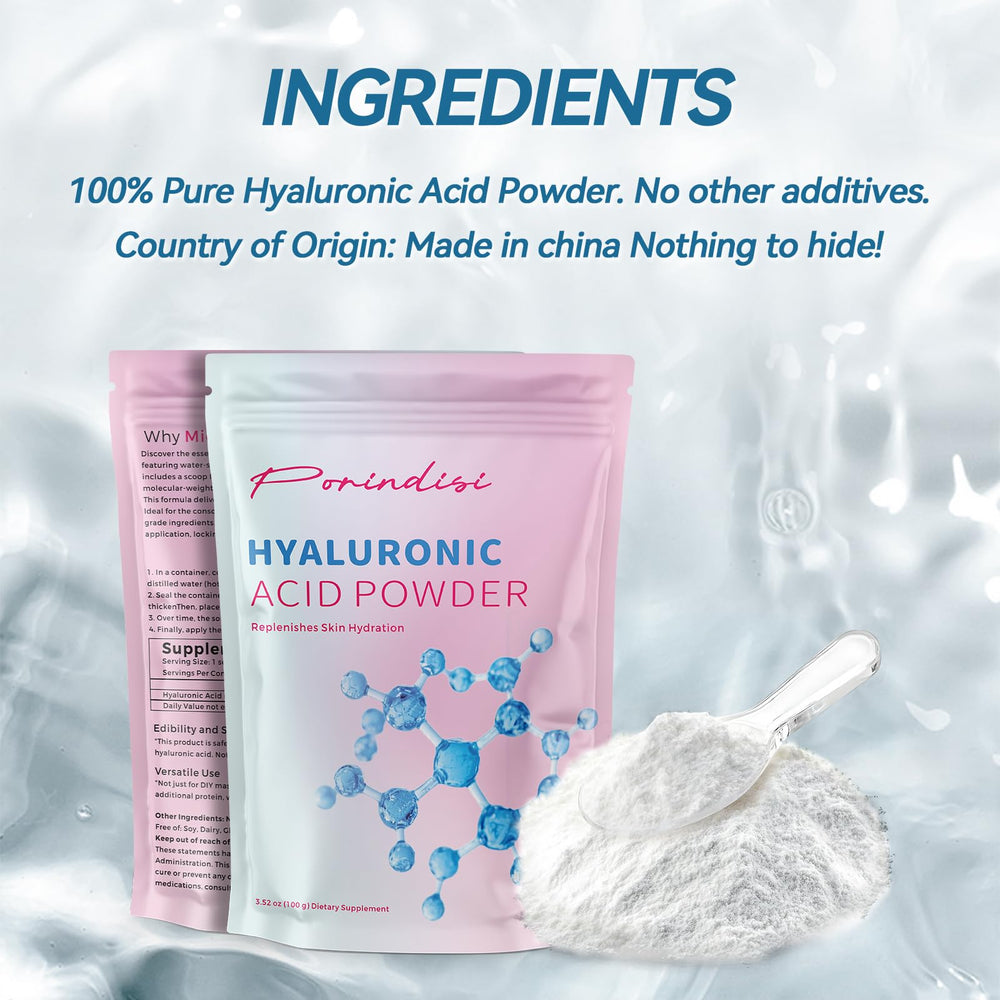 Porindisi Organic Formulation Hyaluronic Acid Powder is safe and additive-free for sensitive skin.