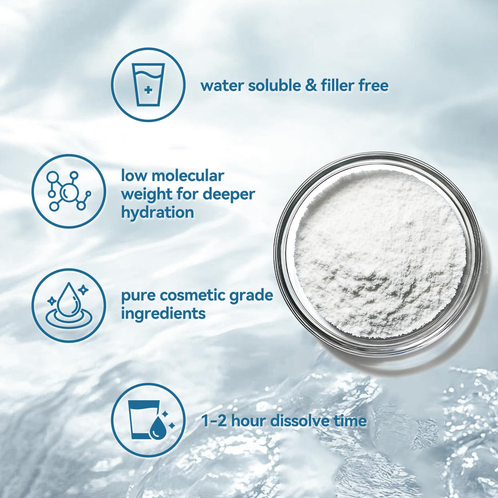 Porindisi Hyaluronic Acid Powder demonstrates silky, ultra-fine texture for smooth skincare blends.