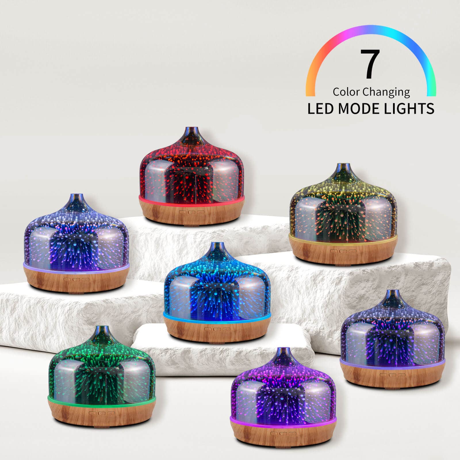 Porseme 500ml diffuser with 3D firework pattern side view, enriching atmosphere