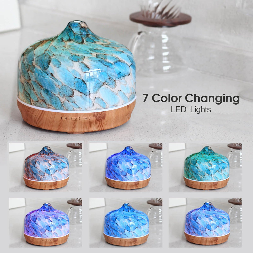 Porseme diffuser shows color-changing LED lights for mood lighting.