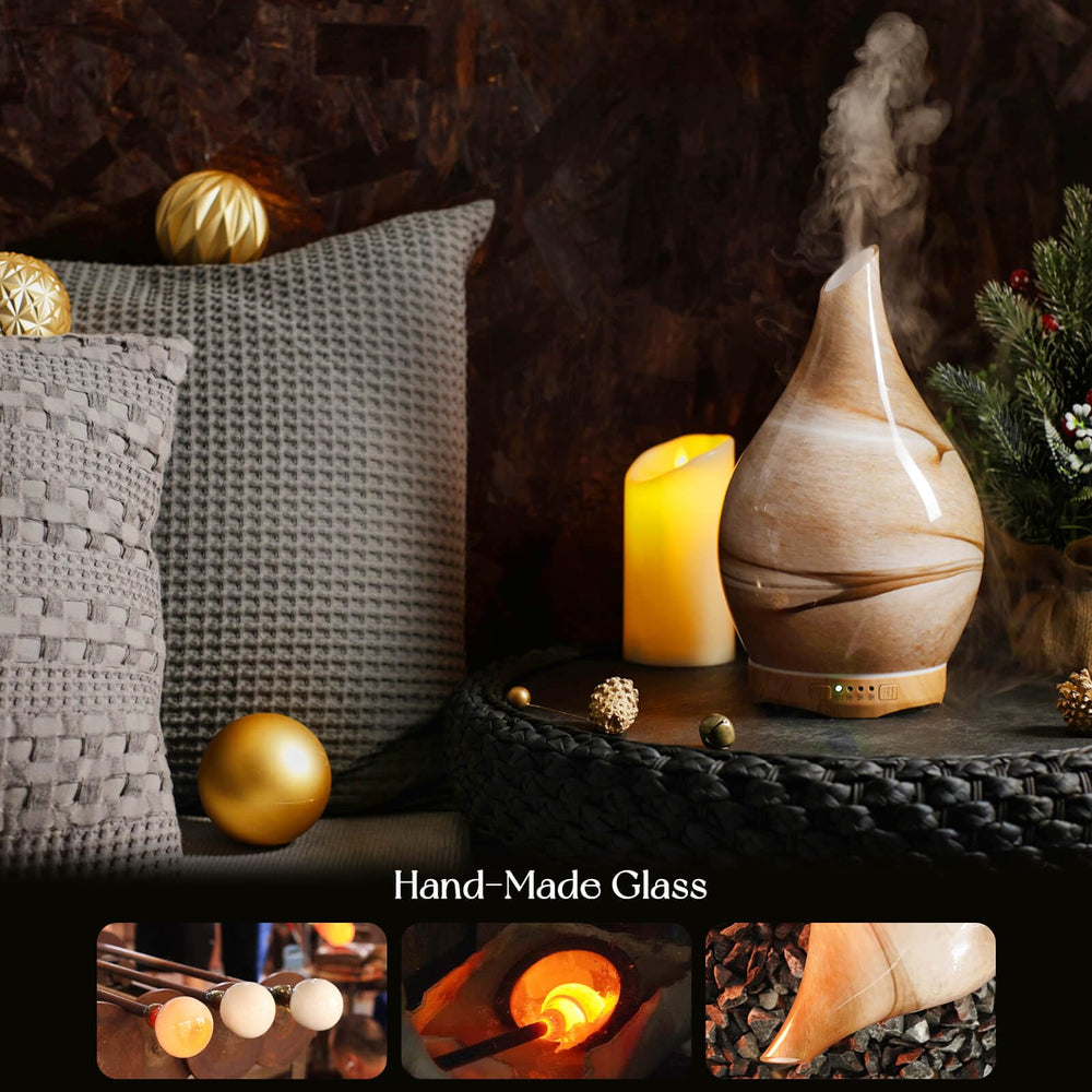 Porseme desert diffuser star-pattern glass cover enhances bedroom ambiance.