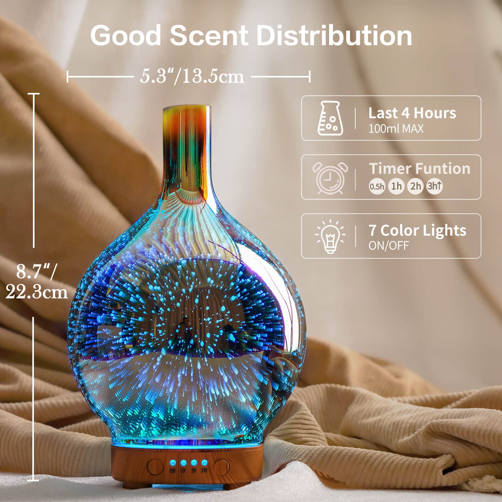 Porseme diffuser with 7-color LEDs provides customizable mood lighting
