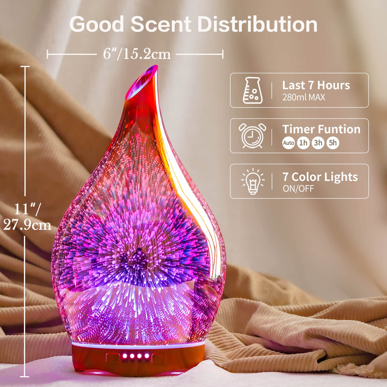 Porseme 7-hour timer diffuser supports consistent aroma for long sessions.