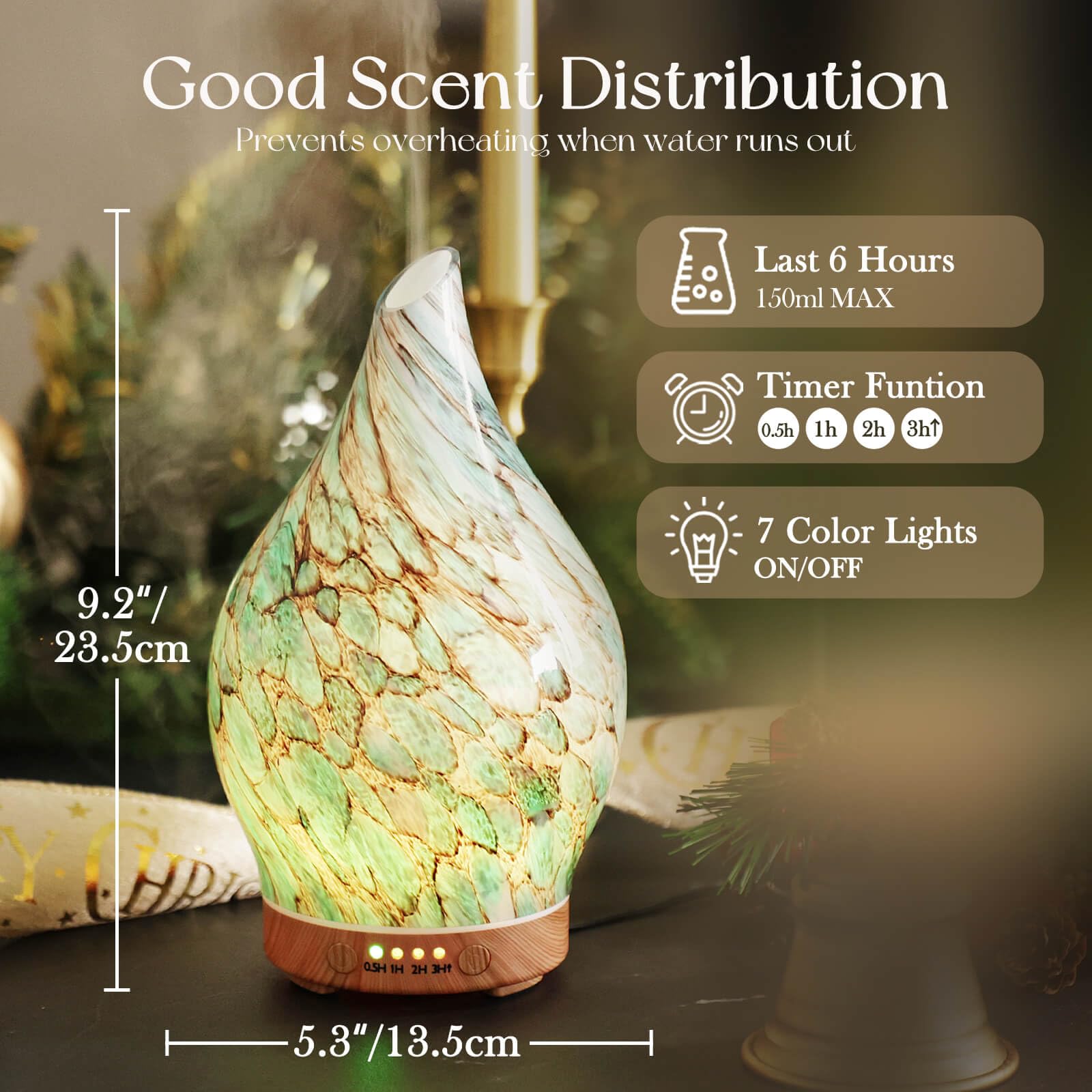 Porseme diffuser star-pattern glass cover adds decorative appeal.