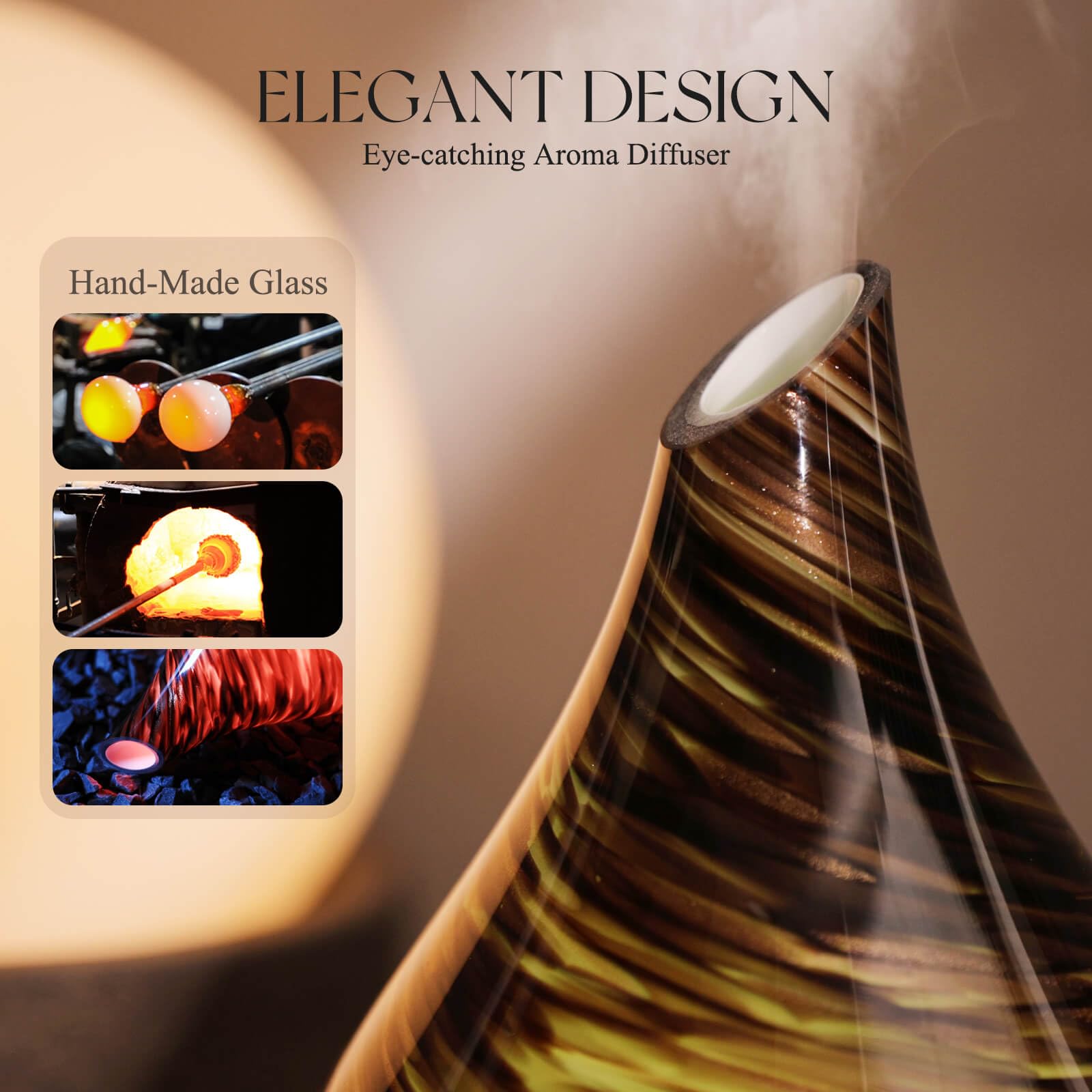 Porseme ultrasonic diffuser produces a cool mist for gentle aroma diffusion.