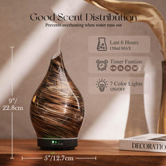 Porseme diffuser with wood grain base pairs with home decor and creates calm spaces.