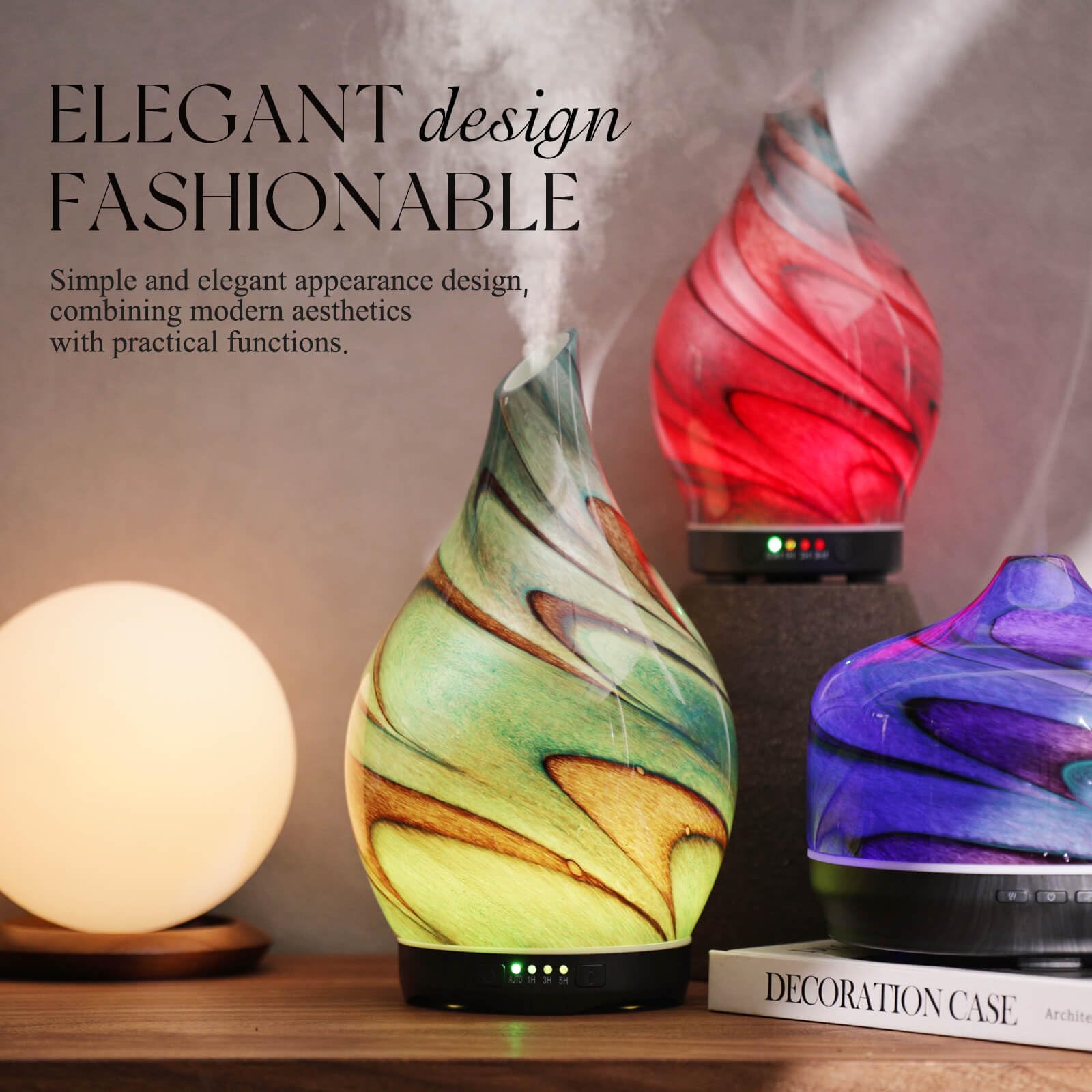 Porseme diffuser displaying seven LED colors for mood lighting