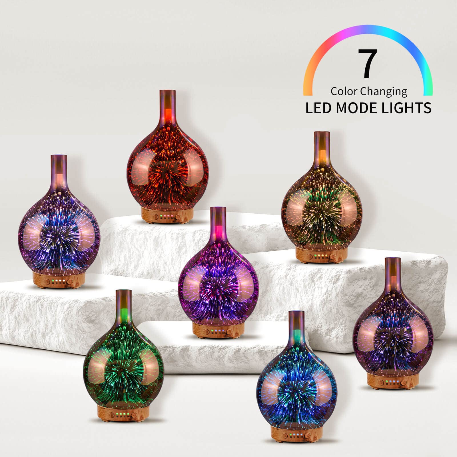 Porseme rose gold Aladdin diffuser displays a vivid light show for relaxation