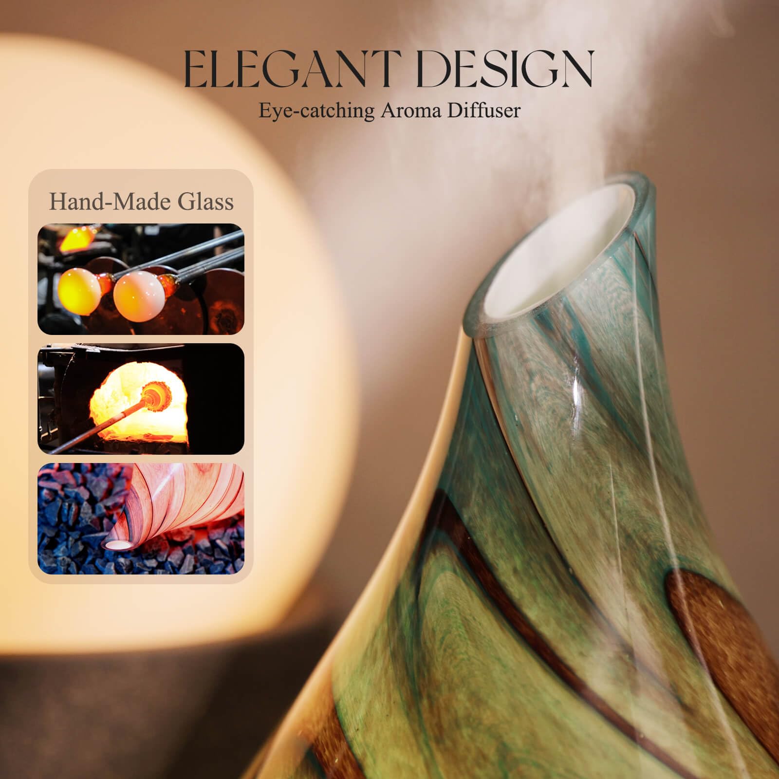 Porseme ultrasonic diffuser releasing a cool mist for fresh air