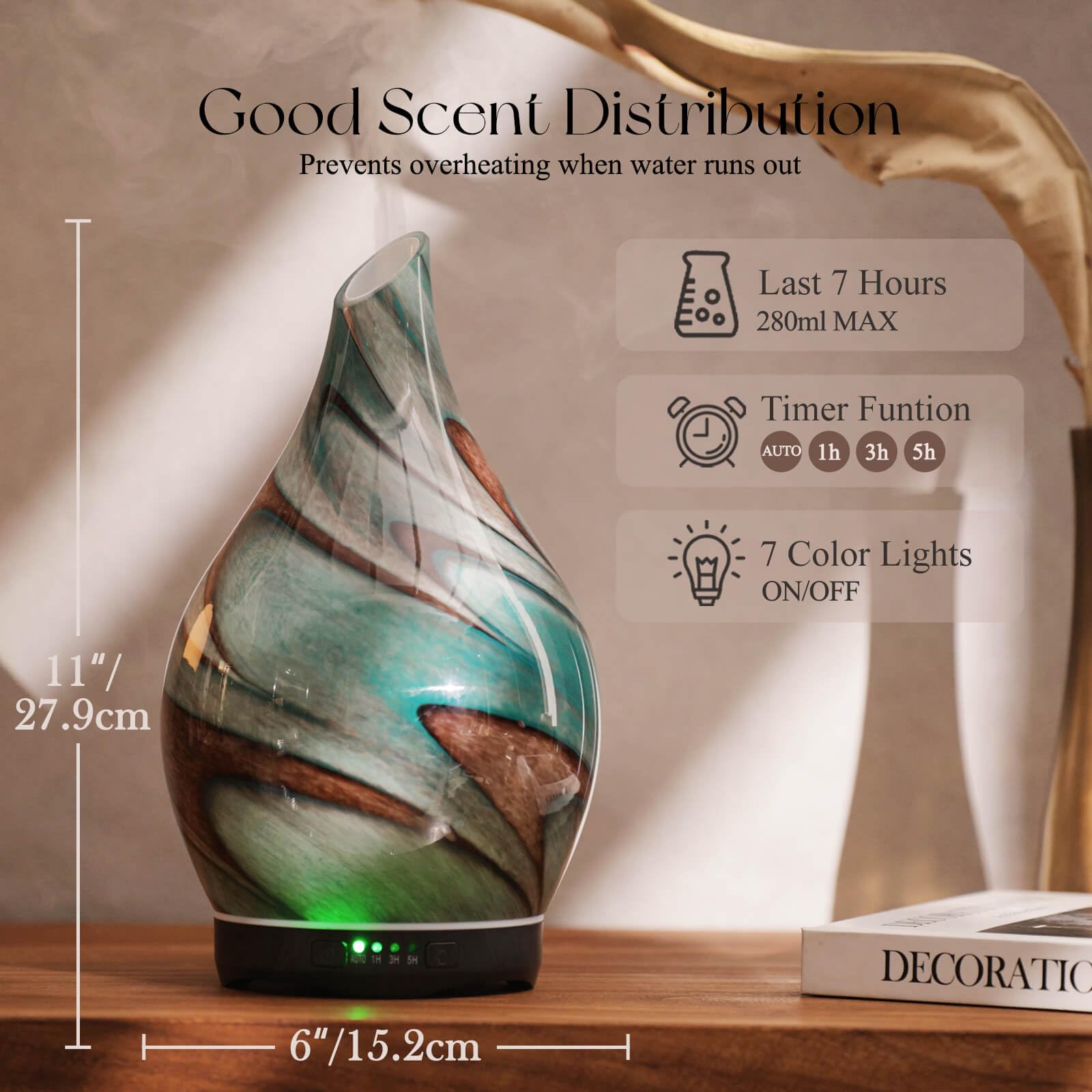 Porseme diffuser featuring wood base for a warm, natural look