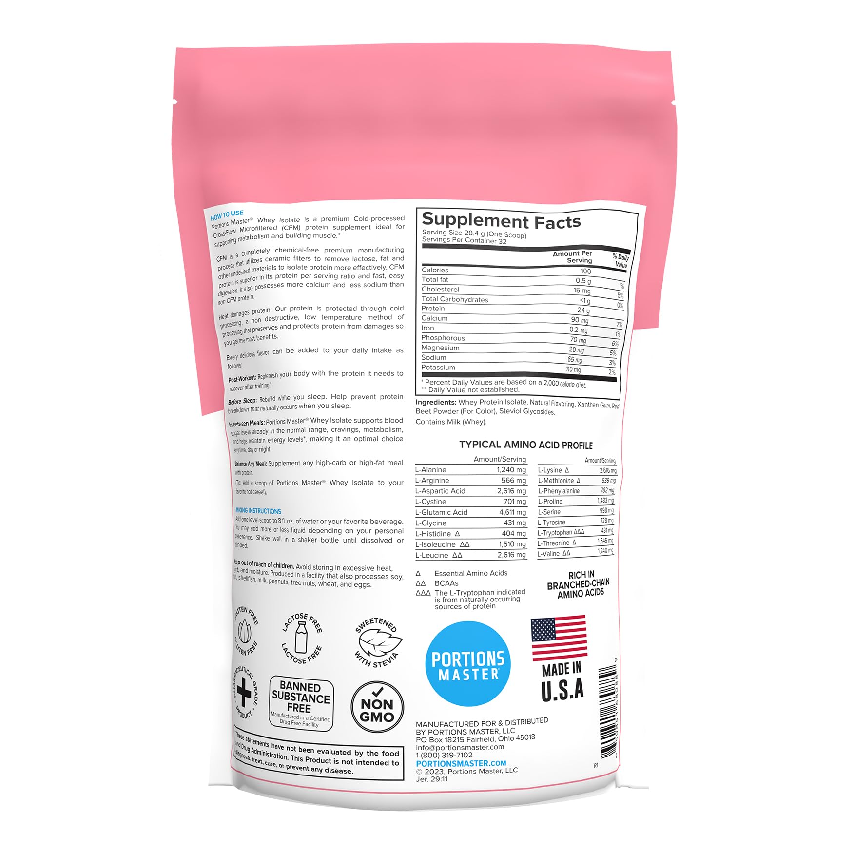 Portions Master Whey Isolate Strawberries and Cream, shaker pour for quick recovery